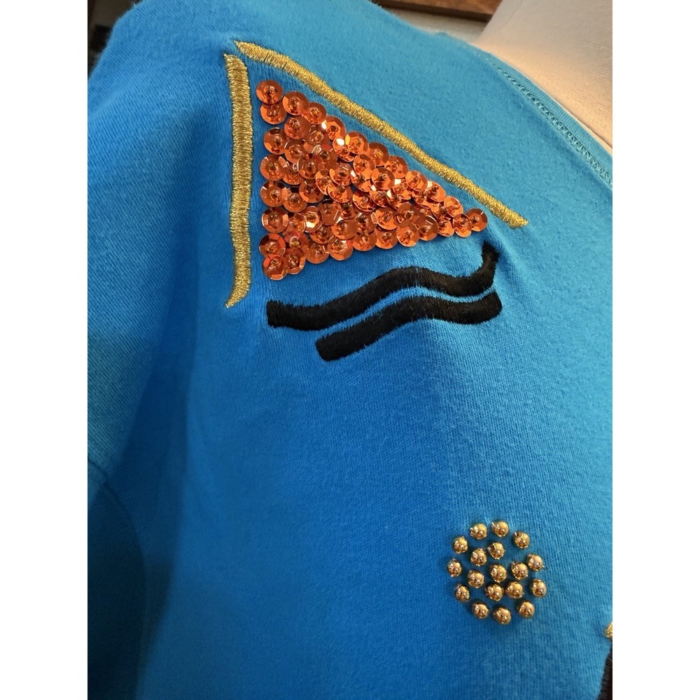 Regina Porter Vintage Top M Blue Abstract Sequin Beaded Art Shirt 80s 90s‎ - Picture 6 of 7